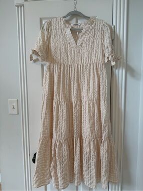 Wish Light Beige Tiered Midi Dress